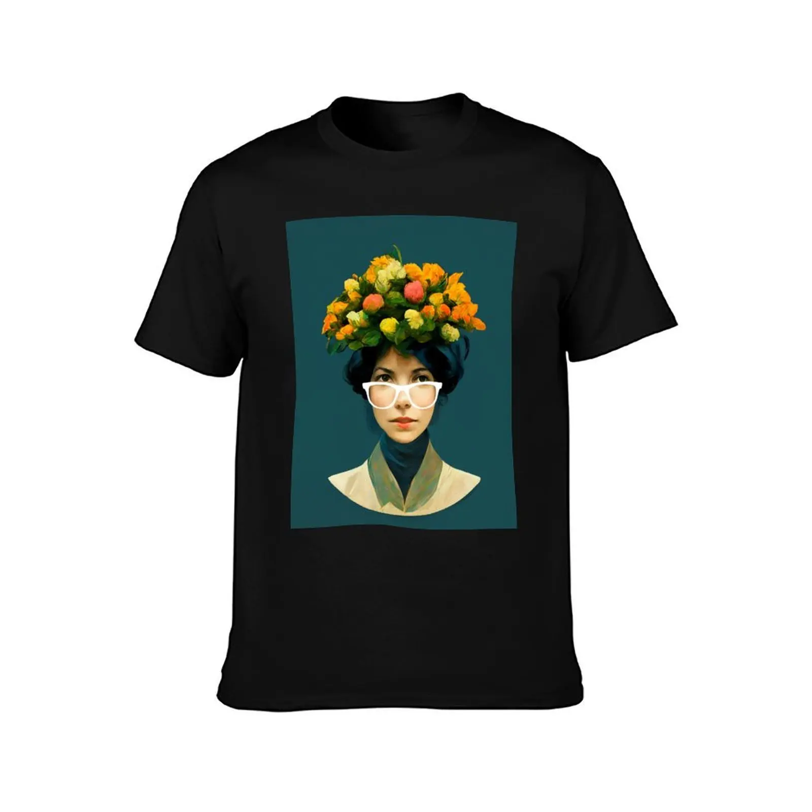 Beautiful woman with flowers in her hair vintage art T-Shirt, Summer Casual Cotton Tee, Oversized Streetwear Tops, 100% Cotton