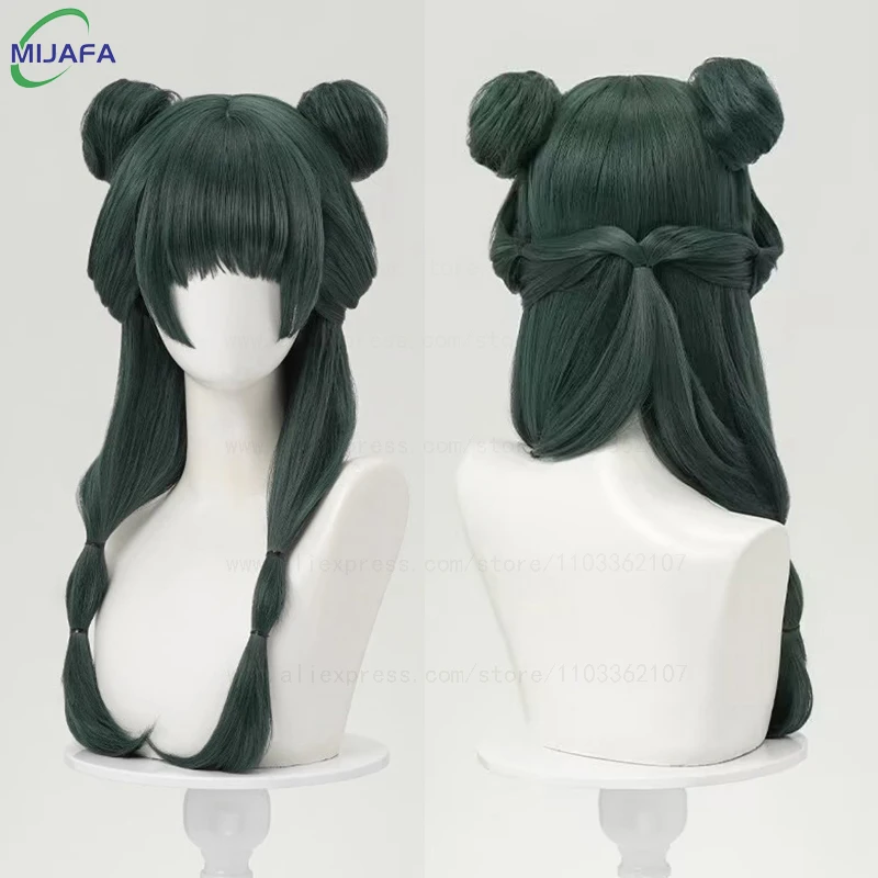 عالية الجودة ماوماو شعر مستعار تأثيري يوميات الصيدلي الأخضر الداكن مقاومة للحرارة الاصطناعية الشعر حفلة أنيمي ماو ماو الباروكات + غطاء شعر مستعار