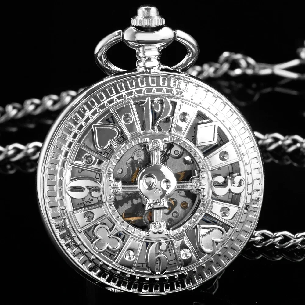 

Silver Mechanical Hand Wind Antique Pocket Watch Exquisite Roman Numerals Display Skeleton Pendant Clock Gifts Elder PJX1805