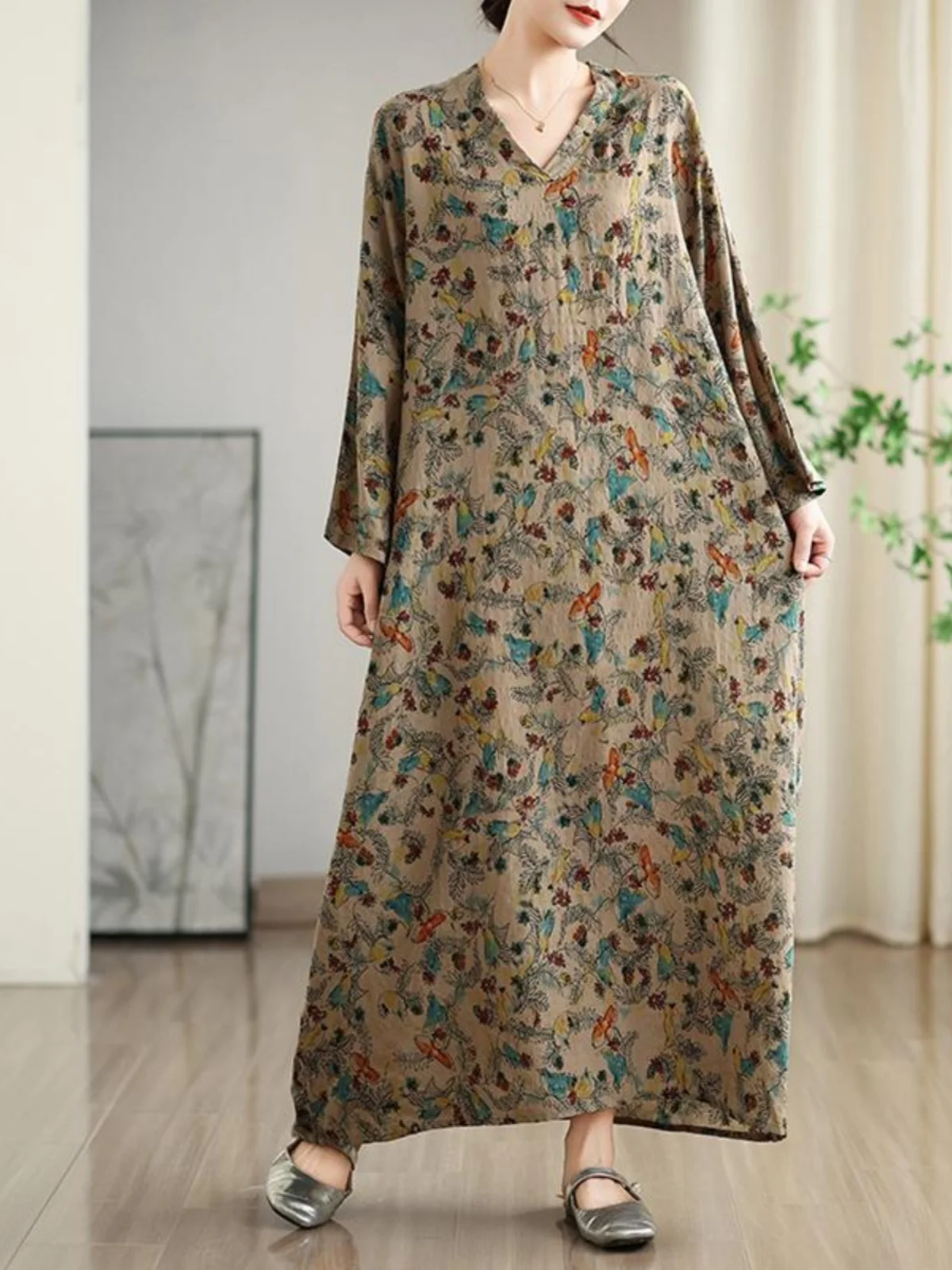 

Длинная хлопково-льняная юбка для похудения с застежкой талии, винтажная китайская юбка трапециевидной формы с полным покрытием, повседневная весенняя длинная юбка с V-образным вырезом...