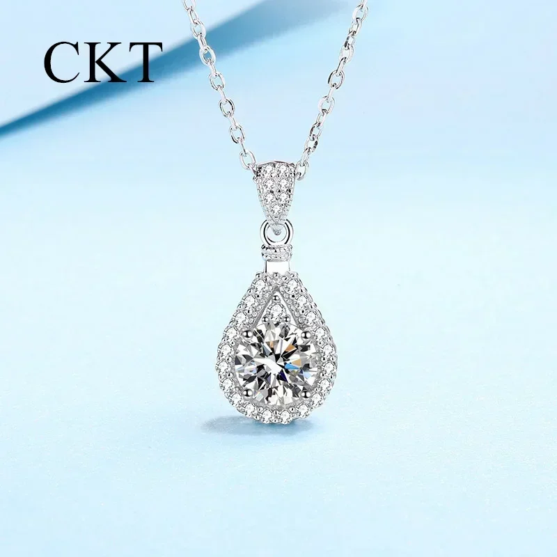 

18K White Gold Platinum 1-5 Carat Moissanite Necklace for Women Pt950 Water Drop Pendant Temperament Collarbone Chain Jewelry