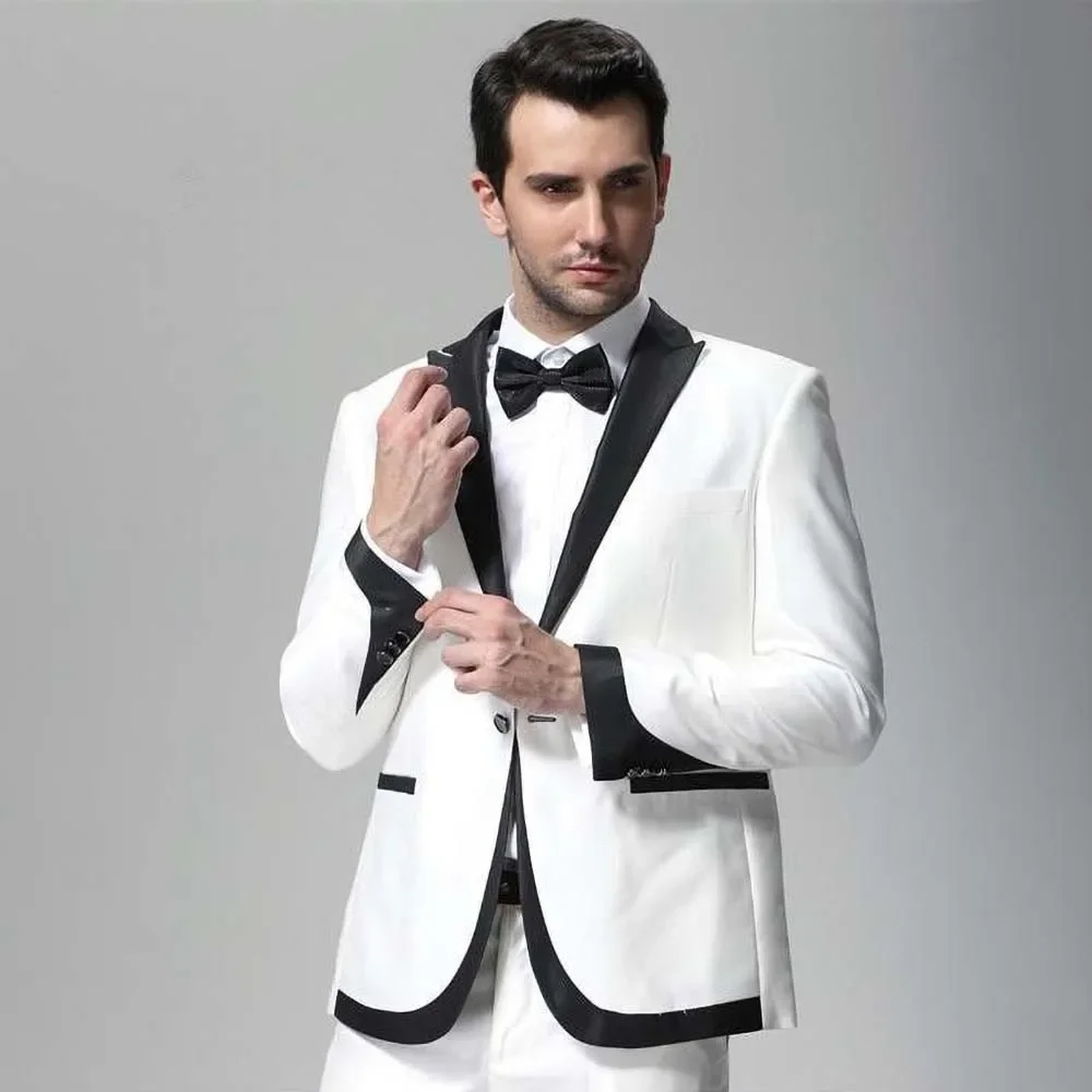 

Latest Design White Men Suits Fashion Peak Lapel One Button Outfits Formal Prom Party Casual Wedding Tuxedo Blazer with Pants