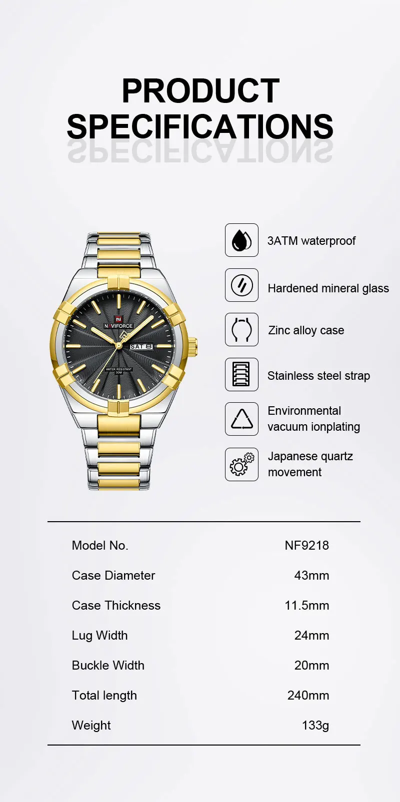 NAVIFORCE Fashion Design Original Quartz Watches for Men Luxury Waterproof Stainless Steel Casual Wristwatch