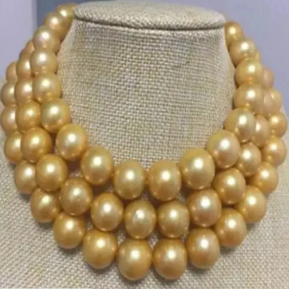 3-Row Beautiful Pearl AAAA 11-12mm Natural Round Pearl Necklace 14k Gold 16.17.18 inch+1 row -18 inch