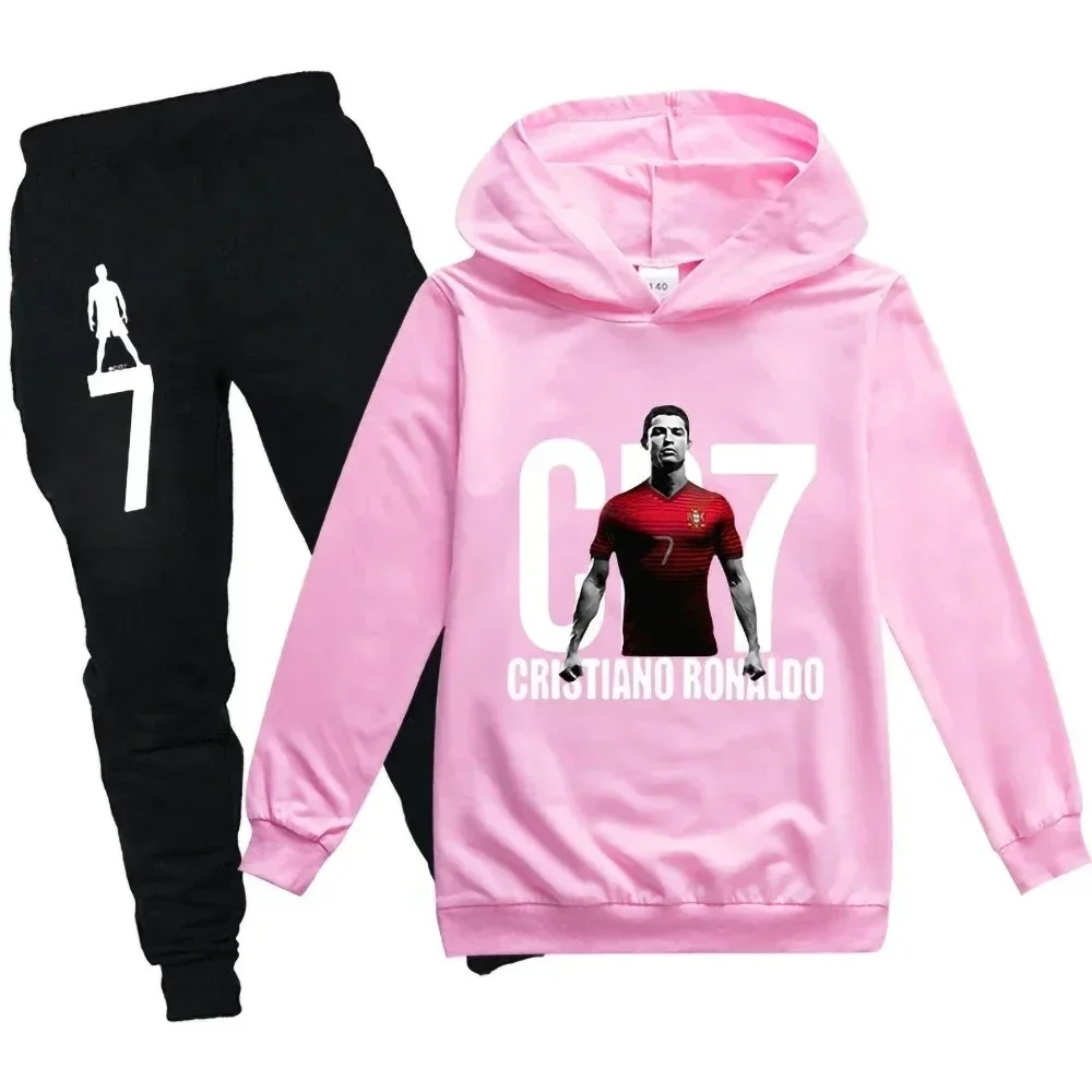 3-12 Jahre Frühling Herbst Fußball CR7 Print Hoodie+Hosen Anzug Jungen Sweatshirt 2-teiliges Set Jungen Hosenanzüge Kinderkleidung.