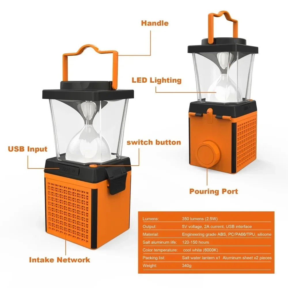 2-in-1 green renewable energy All-natural salt lamp USB port driven by salt and water can charge and illuminate mobile phones.