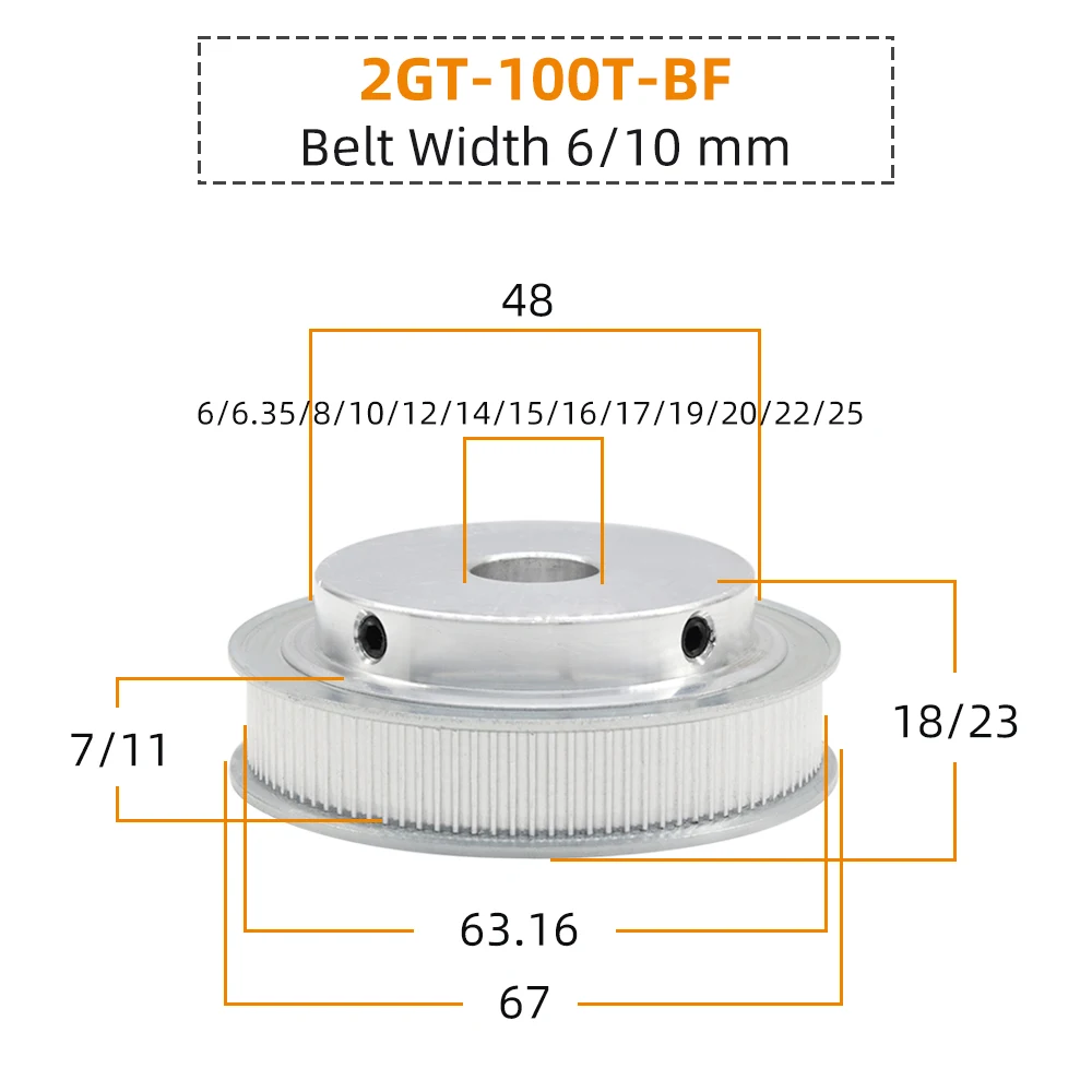 

GT2 synchronous Pulley 100T 110T 120T Circle-arc Tooth Pitch 2mm Alloy Pulley Belt width 6/10mm Bore 6/6.35/ 8/10/12mm 3D Print