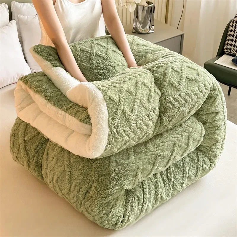 Winter Warm Super Thick Blanket Quilt for Bed Artificial Lamb Cashmere Weighted Blankets Soft Comfortable Warmth Quilt Comforter