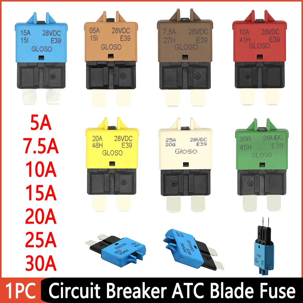 15A Circuit Breaker ATC Blade Fuse Manual Reset Resettable 15 Amp 28V DC for Marine Rally Automotive Boat Car Accessories Parts