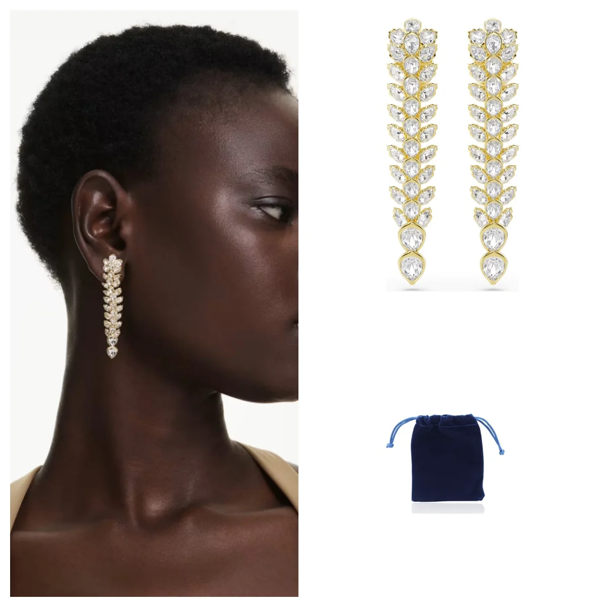 

Idyllia drop earrings Mixed cuts, Long, White, Gold-tone plated