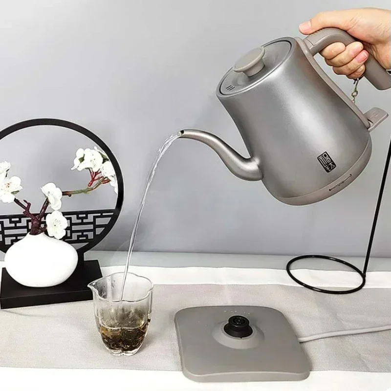 純チタン製電気ケトル,長くて細かい口,家庭用ティーポット,サモワール,220V, 1リットル