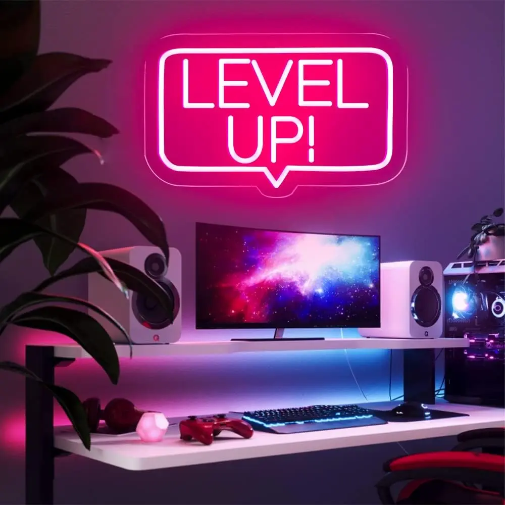 12.4x7.7in Level Up Game Neon Sign Gamer Zone Decor Gaming LED Light Wall Decor Bedroom Kid Gift Gamer Boy Room Teen Man Player