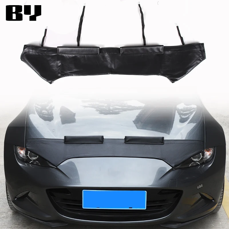 Car Hood Sand and stone deflector protection cover For Mazda MX-5 2016-2023 black leather Exterior accessories