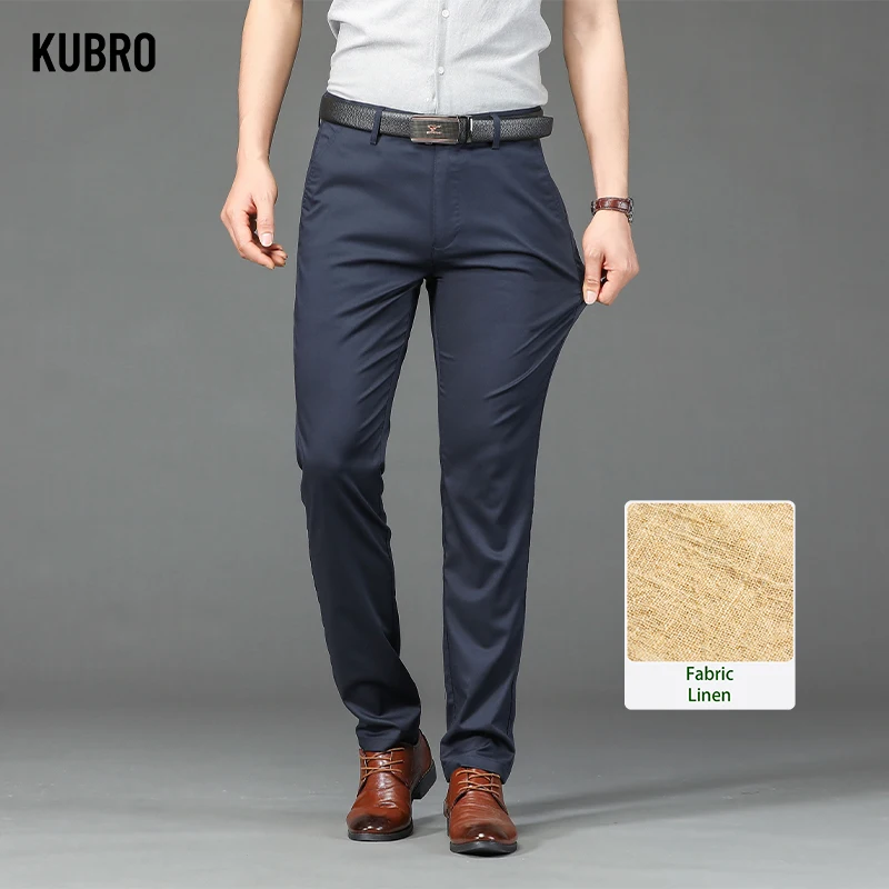 KUBRO Men's Cotton Linen Pants Loose Cool Casual Long Pants Elastic Long Pant Casual Large Size Streetwear Lightweight Trousers