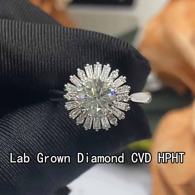 

14k White Gold IGI Certified Round Baguette Cut CVD HPHT Lab-Created Diamond DE Color VS Wedding Her Ring