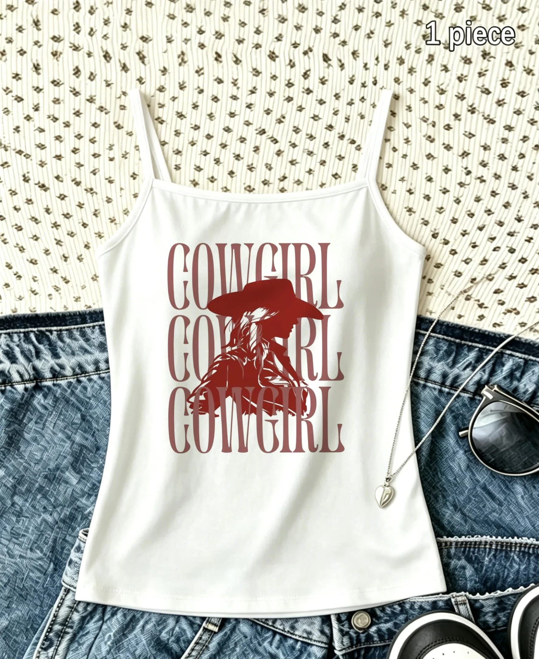 Cowgirl Silhouette Camisole Women Lettering Graphic Tank Top Summer Holiday Clubwear Y2K Retro Aesthetic Outerwear Outfit