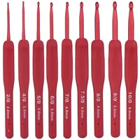 9PCS Red Crochet Hook Ergonomic Handle for Arthritic Hands Extra Long  Knitting Needles for Beginners and Crocheting Yarn