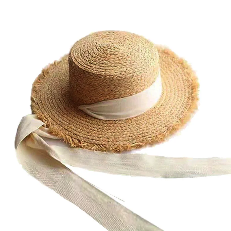 Japanese Cute Raffia Woven Sun Hat Women\'s Summer Large Jazz Straw Hat Wide Brim Floppy Beach HatsHand-woven Fashion Panama Hat