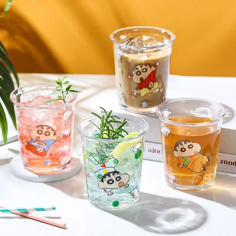 New Arrival Anime Crayon Shin Chan Glass Mouthwash Cup High Aesthetic Value Transparent Desktop Cup Household Festival Gift