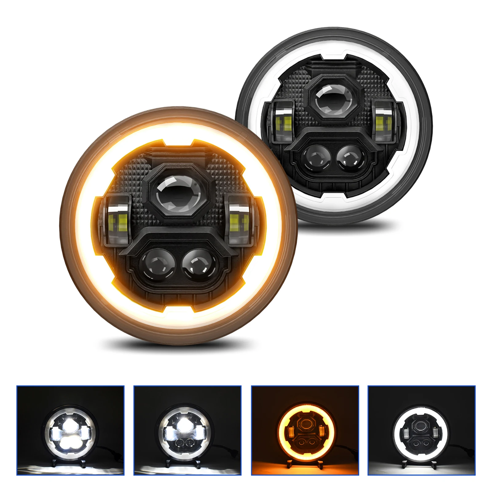

7 Inch LED Headlight Round Headlight with Hi/Lo Beam DRL and Amber Turn Signal for Cars Motorcycles Waterproof IP67 2 Pack DRL