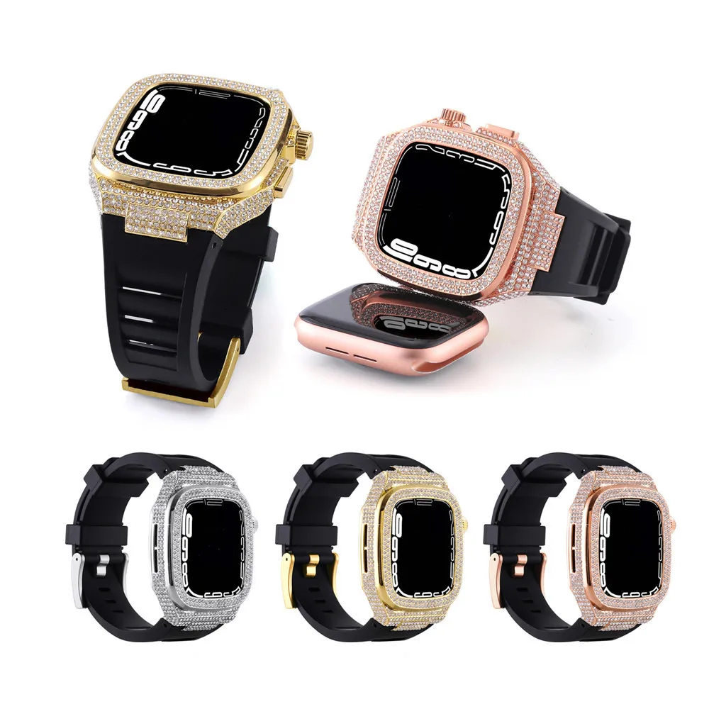 Bling Diamond Case + Silicone Strap AP MOD KIT for Apple Watch Series 9 8 7 6 5 4