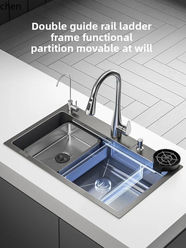 

QZT Kitchen Sink Large Single Bowl Thickened 304 Stainless Steel Nano Handmade Dishwashing Sink Household Water Basin
