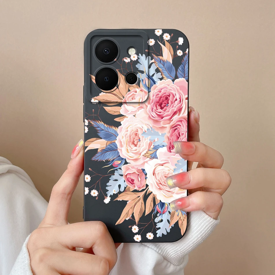 Case For Vivo Y36 4G 5G Flower Soft Liquid Silicone Upgrade Camera Protection Phone Back Cover For Vivo Y 36 VivoY36 Coque Funda