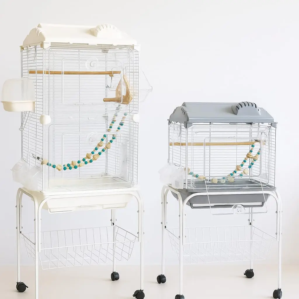 

Clear View Bird Cage with Matching Stand Bundle Sale (Gray + White) 43" Tall, Stylish Home Décor