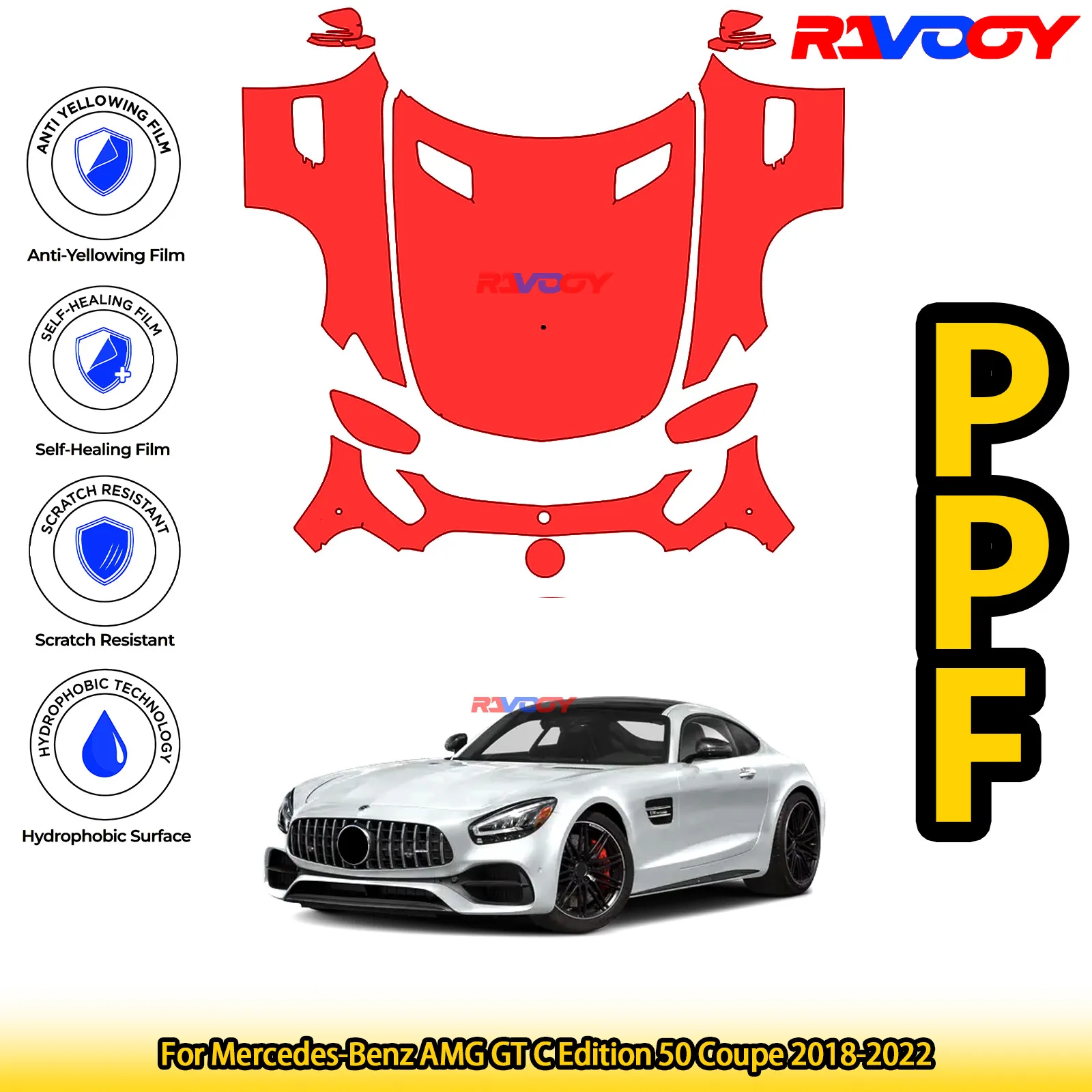 

For Mercedes-Benz AMG GT C Edition 50 Coupe 2018-2022 Glossy Matte Black Precut front PPF Kit Paint Protection Film