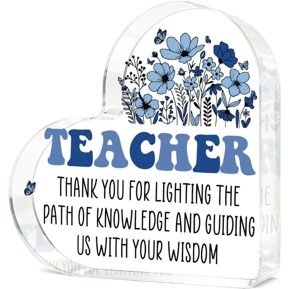 Acrylic Heart Teacher Appreciation Gift, Birthday Christmas Retirement Graduation Desk Decor for Men & Women Teachers