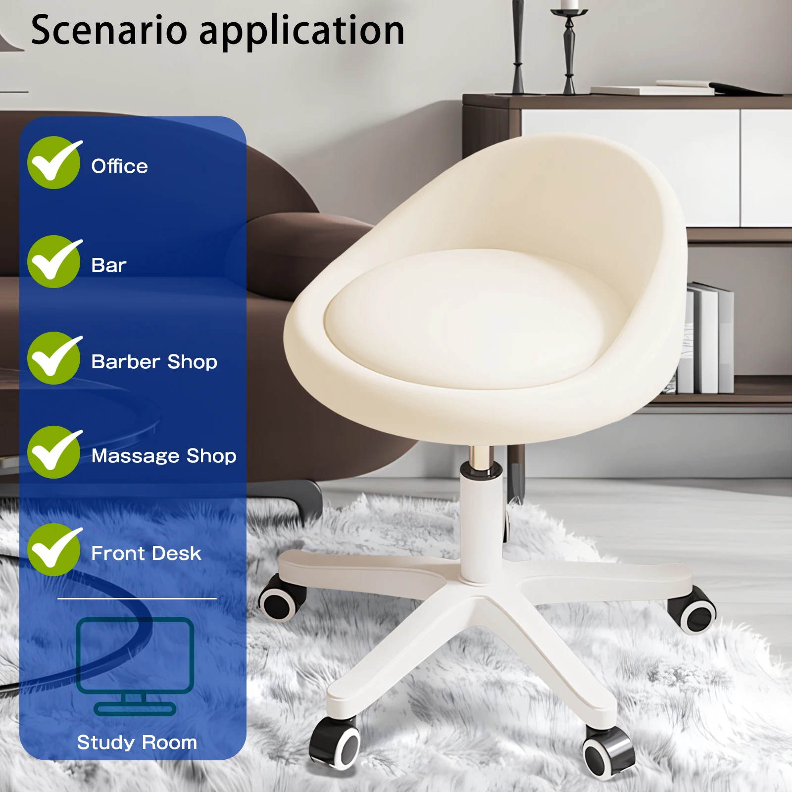 مقعد دوار لصالونات التجميل الهيدروليكية مع مسند ظهر منخفض - كرسي دوار قابل للتعديل للمنتجعات الصحية أو المتجر أو الصالونات أو التدليك أو الطبية