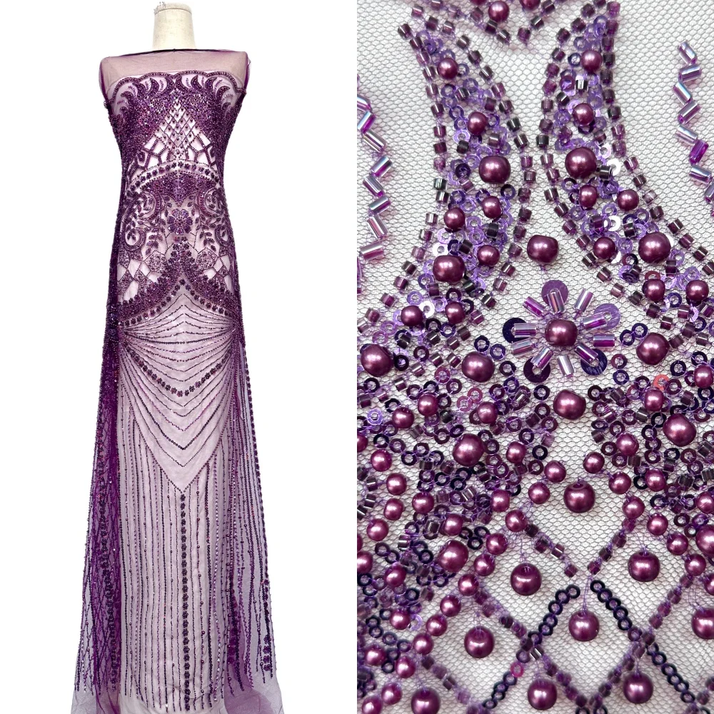 

Африканское 3D кружево с бисером 2026: Новая высококачественная французская нигерийская ткань с вышивкой пайетками для пошива свадебных платьев