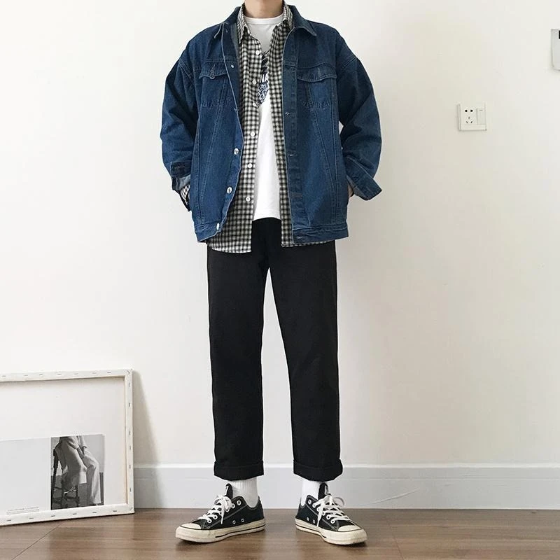 

Lapel Cowboy Coat for Men Button Y2k Vintage Clothing Winter Outerwear Japanese Retro in Lowest Price New Blue Denim Jackets Man