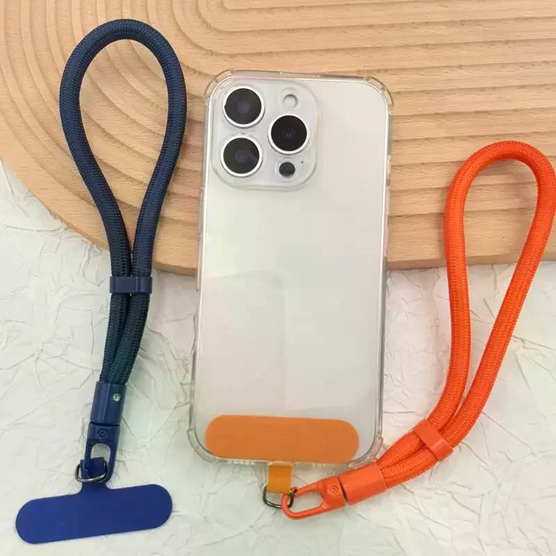 Adjustable Universal Braided Short Mobile Phone Lanyard Strap Hanging Chain Ring With Patch Wrist Strap Cell Phone Detachable