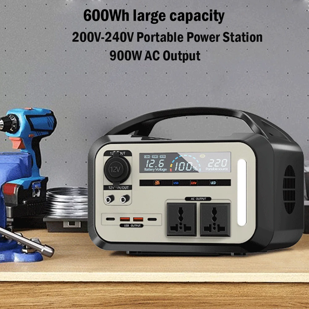 900W Portable Power Station 600Wh Pure Sine Wave Battery Solar Generator For Outdoor Camping RV Home Use Fast Charge Emergency