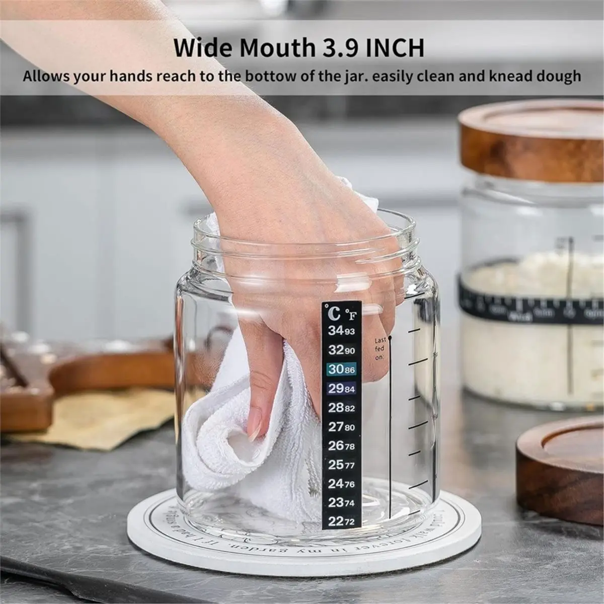 2026 New Sourdough Jar 2Pack 35OZ with Ounce Scale Line,Date Marked Feeding Band, Thermometer, Sourdough Jar