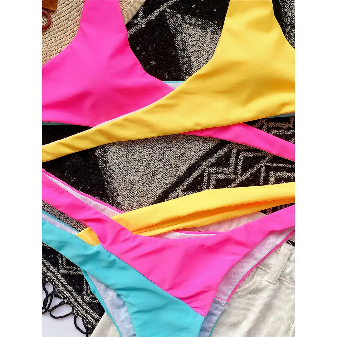 S-XL, zweiteiliger Bikini, Damen-Badeanzug, zweiteiliges Bikini-Set, asymmetrischer Schnitt, mittelhoher Bund, Badebekleidung, Badeanzug, Modell V2423. – Detail 11