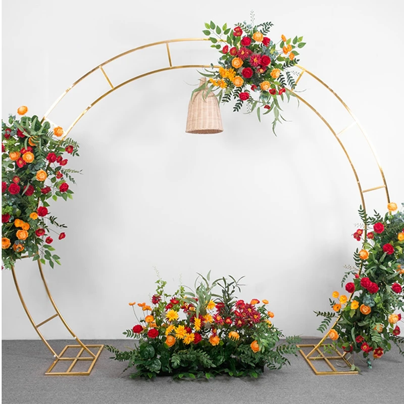 Shiny Iron Arch Wedding Outdoor Metal Circle Shelf fiori artificiali palloncini puntelli Stand Party Stage background Frame Decor