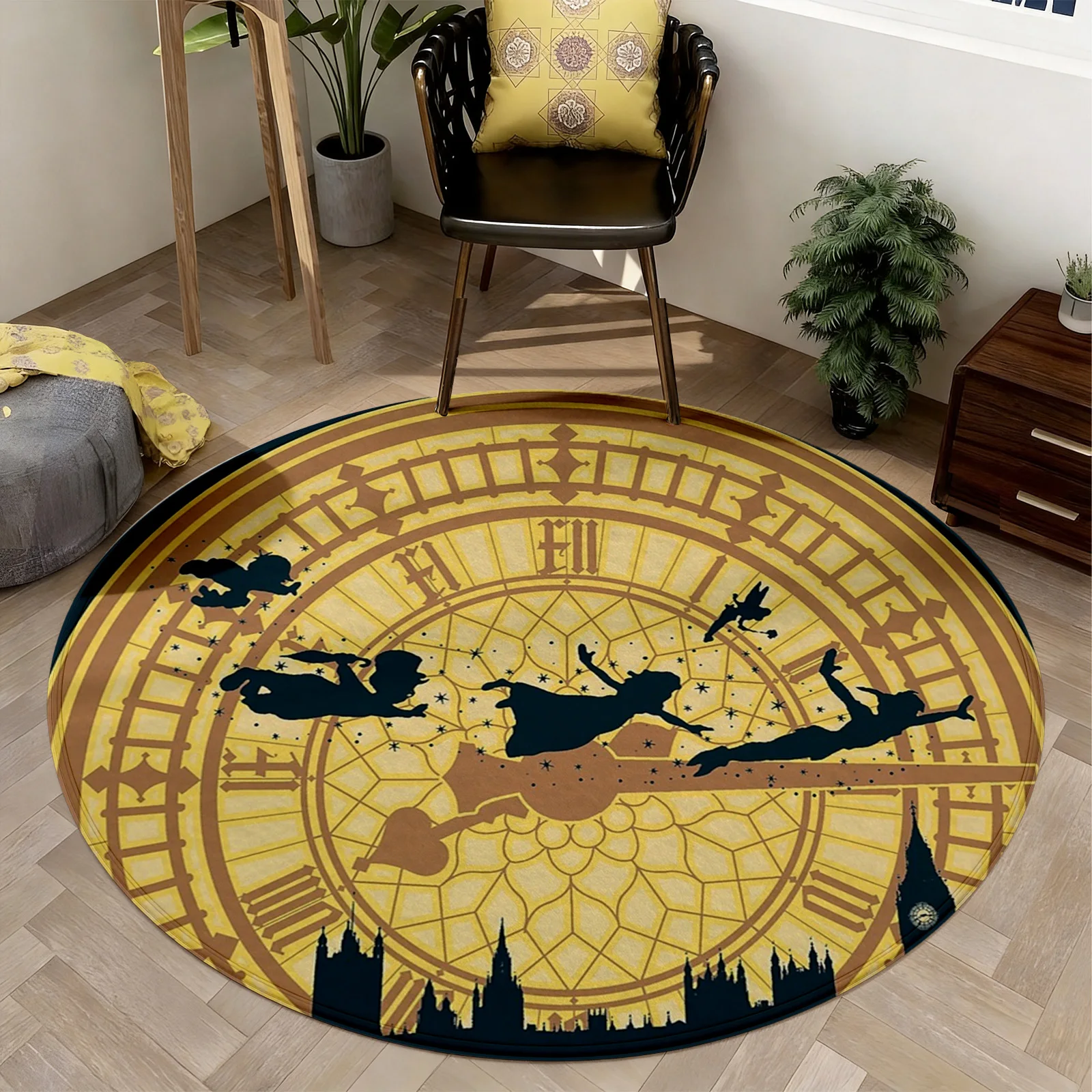 Round Astronomical Clock Rug Boho Zodiac Map Mat Area Carpet Living Room Decor Celestial Time Sundial Flooring