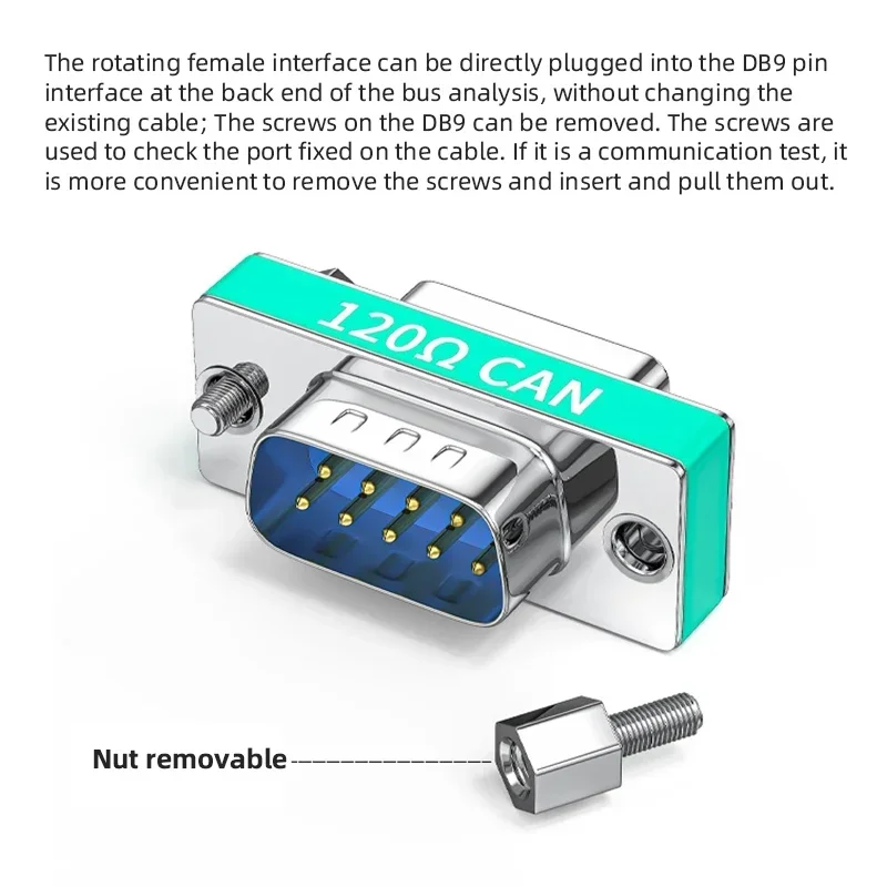 DB9 Serial Port Conversion Pug CAN Bus Adapter Head Male to Female Built-in 120 Ohm CAN Terminal Resistance with 1% Accuracy