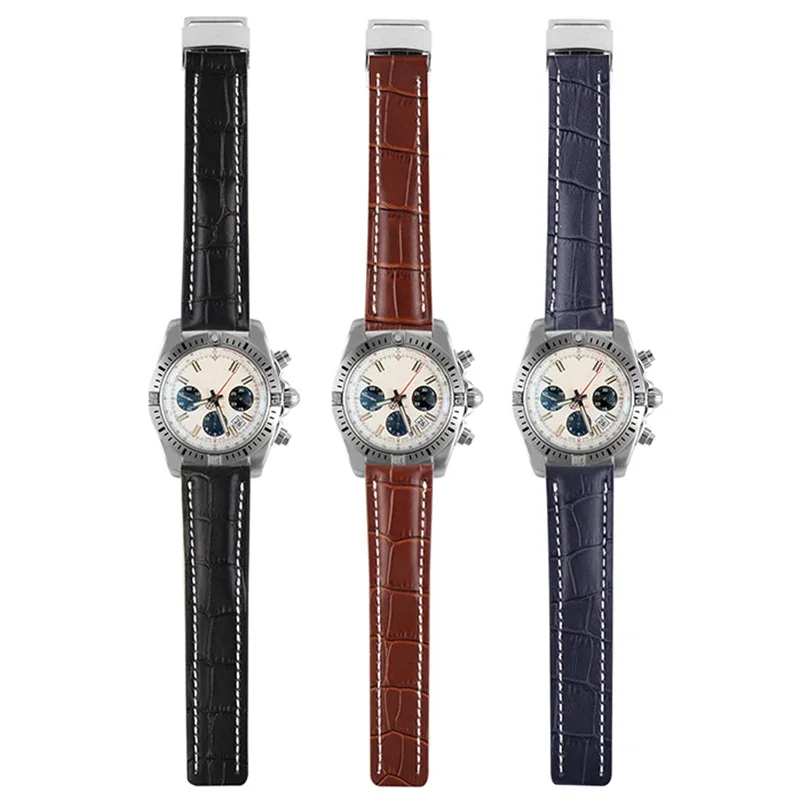 Para breitling pulseira de relógio 22mm 24mm pulseira de couro genuíno de alta qualidade relógio masculino pulseira de couro de vaca com fivela de implantação