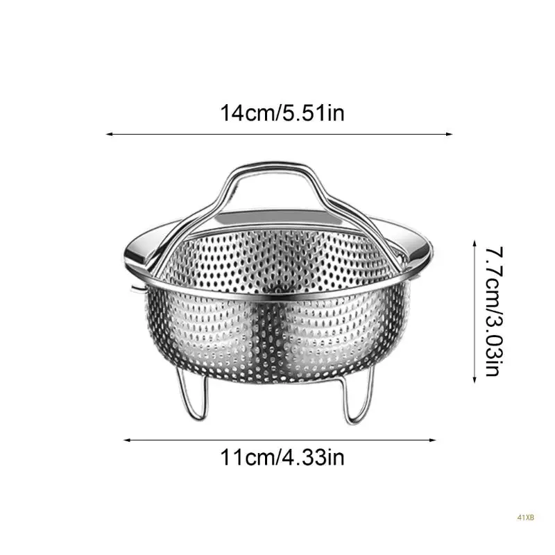 41XB Stainsless Steel Steamers Drain Basket Steaming Rack with Handle Drain Drainers