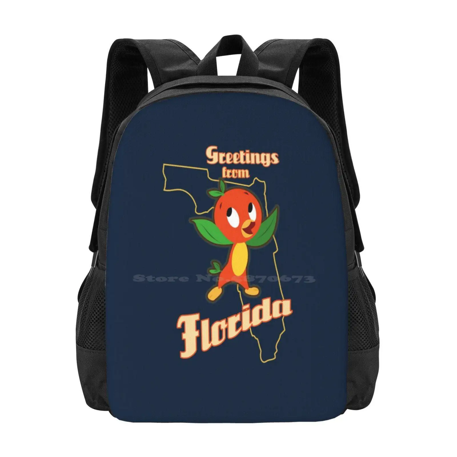 Greetings From Florida Teen College Student Backpack Pattern Design Bags Walt World World Orange Bird Adventureland Orange Bird