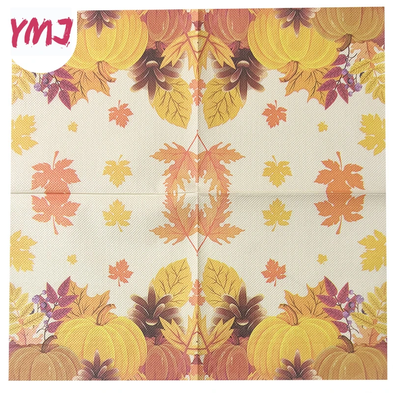 Thanksgiving Disc Bone Bart Paper Yellow Pumpkin Maple Leaf Print Party Decoration Disposable Paper Placemat 20pcs/Pac 33*33cm