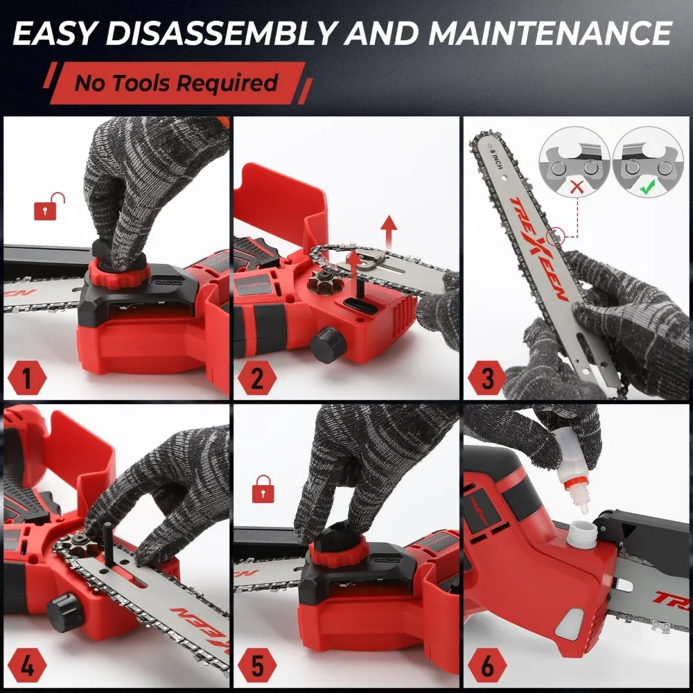 Minisierra inalámbrica de 8 y 6 pulgadas, eléctrica sin escobillas para cortar madera y recortar árboles (batería no incluida)