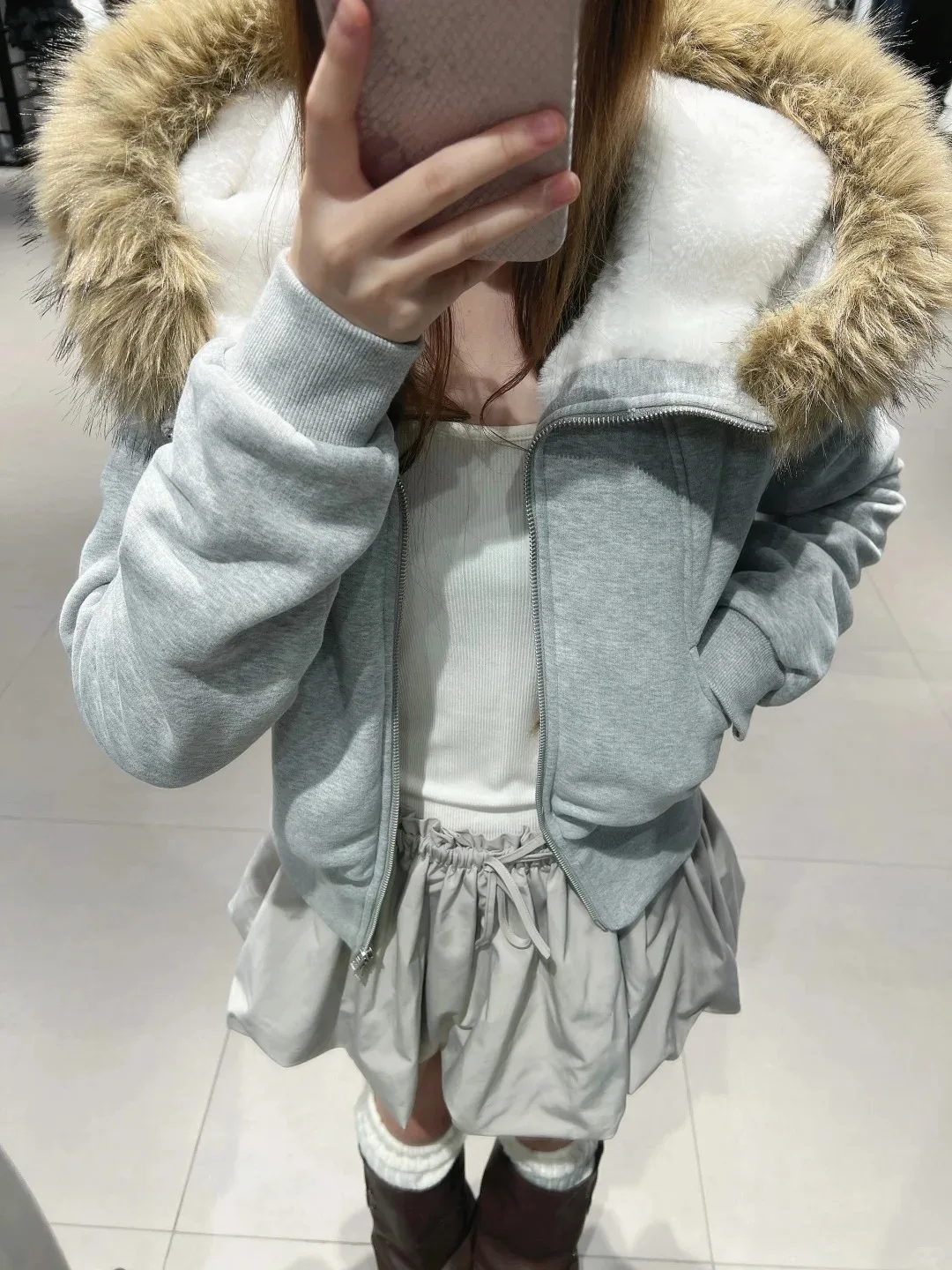 Abrigo con capucha de felpa con forro polar para mujer, Tops cortos con cuello de piel cálido de algodón y bolsillo ajustado, cárdigan elegante de estilo pijo dulce, sudaderas