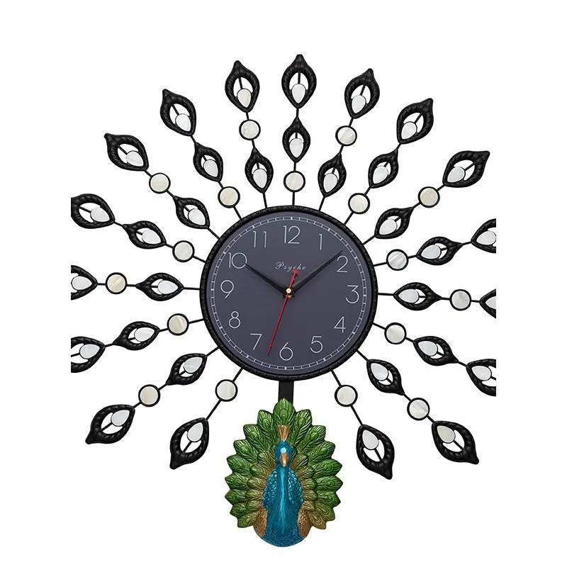

Clock living room creative art fashion home European electronic clock quartz clock light luxury peacock shape