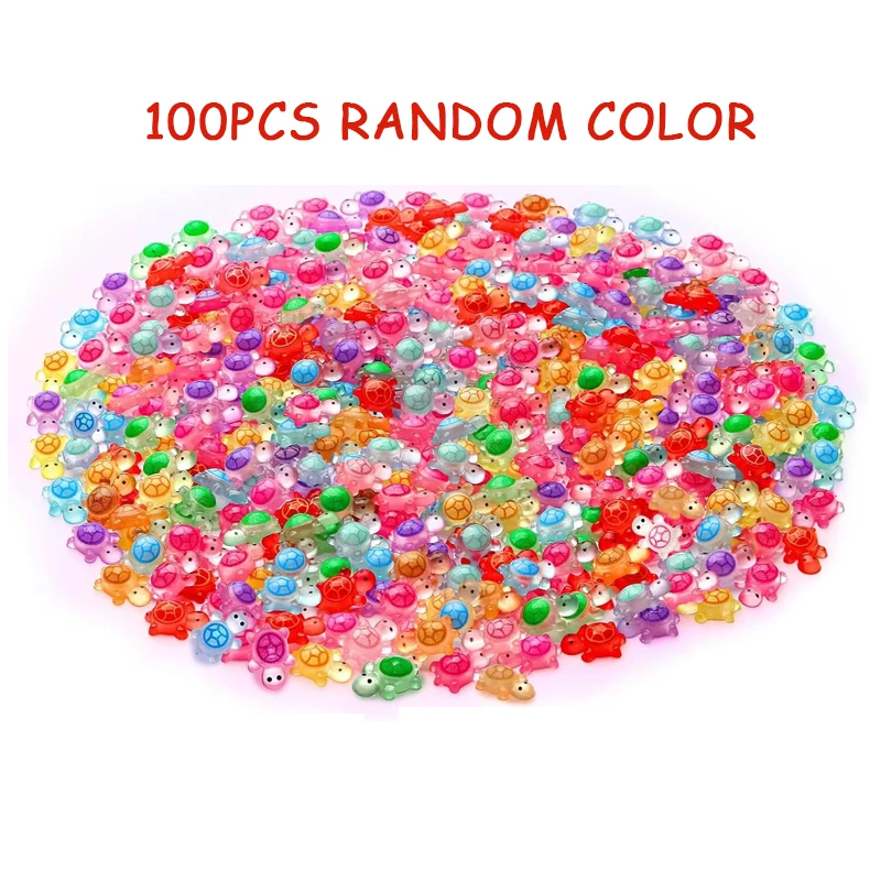 100Pcs Cartoon 3D Luminous Turtle Night Glow Dopamine Colored Miniature Figurines DIY Mini Turtle Nail Charms