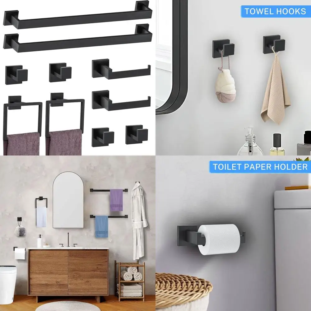 

Набор аксессуаров для ванной комнаты из нержавеющей стали, 10 предметов, матовый черный цвет, с держателем для полотенец 23,6 дюйма