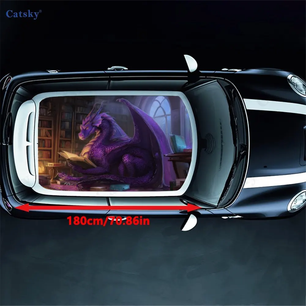 The dragon reading a book in the library PVC material self-adhesive waterproof car roof sticker, paste firm and anti-ultraviolet